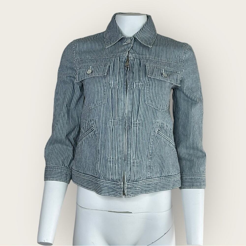 Vintage | Lauren Ralph Lauren | Striped 3/4 Sleeve Jacket | Blue/White | Small